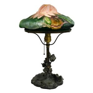 Pairpoint Puffy Lotus Flower Lamp on Bronze Poppy Base, Circa 1910