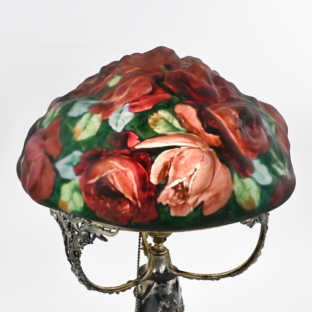 Rose Bouquet, Pairpoint Puffy Lamp on Silvered Grape Base