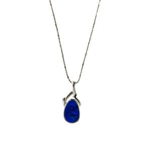 Australian Black Opal Necklace in 14K White Gold