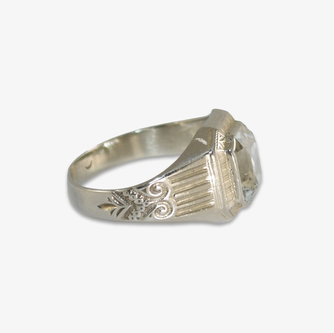 14K White Gold Vintage Aquamarine Ring 2.8g - Image 3