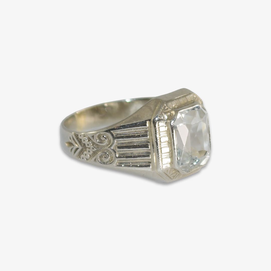 14K White Gold Vintage Aquamarine Ring 2.8g - Image 2