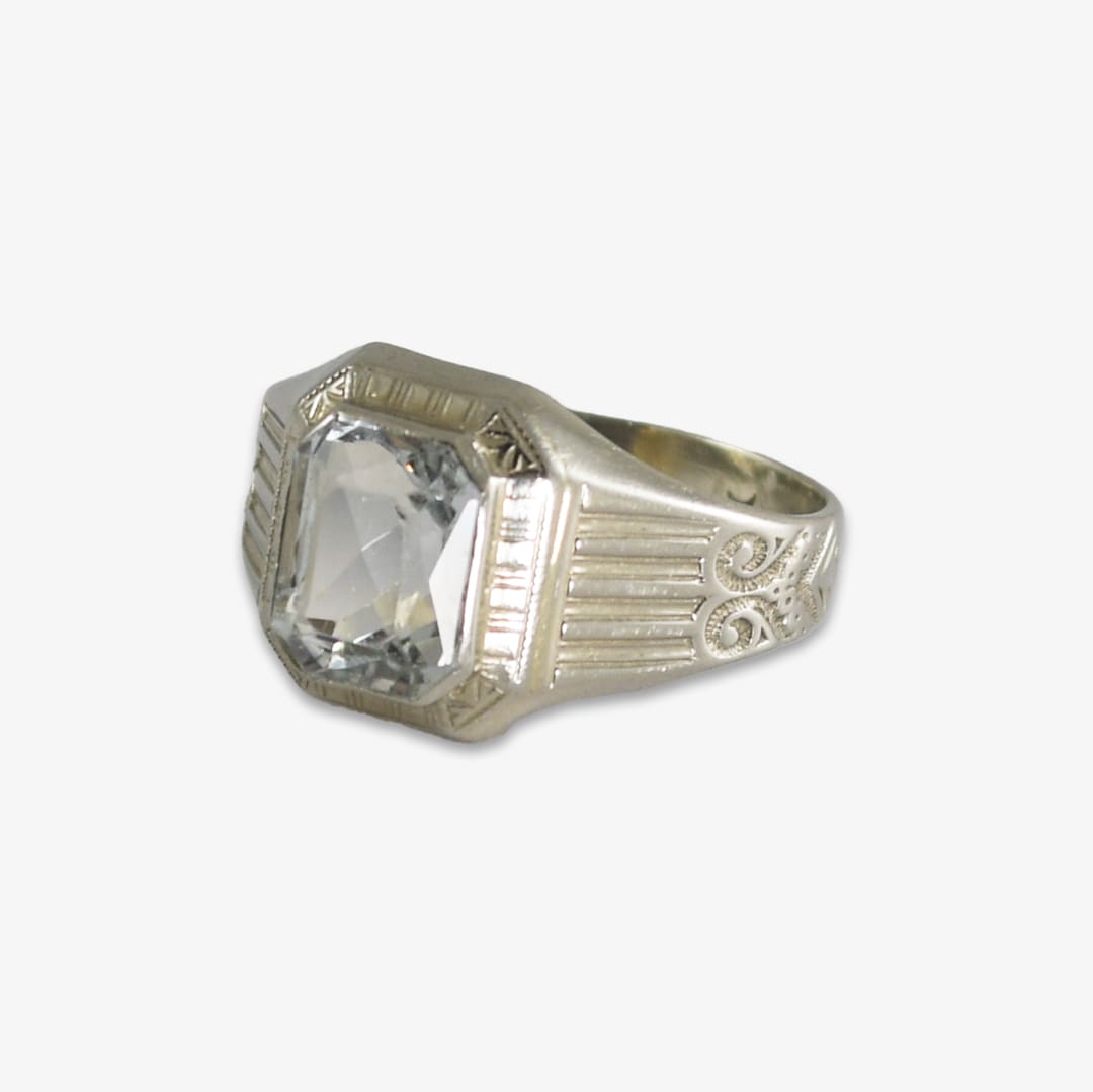 14K White Gold Vintage Aquamarine Ring 2.8g - Image 6