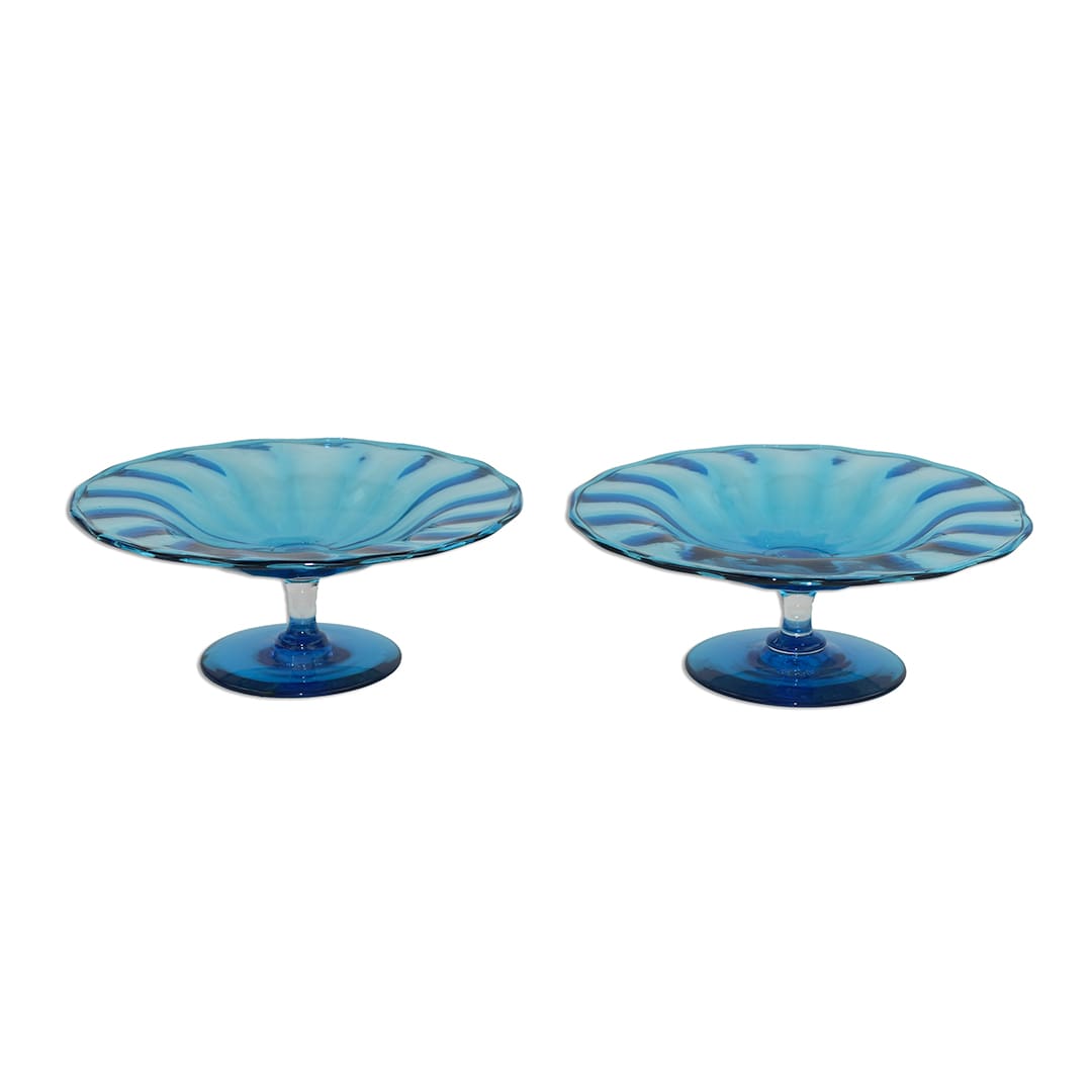 Steuben Glass Compotes in Celeste Blue