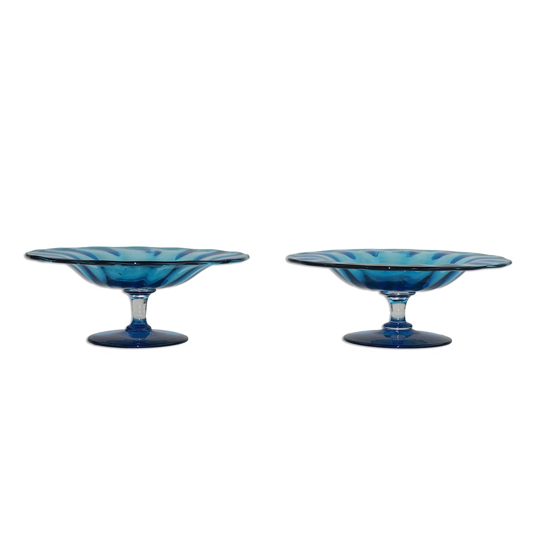 Set of (2) Steuben Celeste Blue Glass Compotes - Image 3