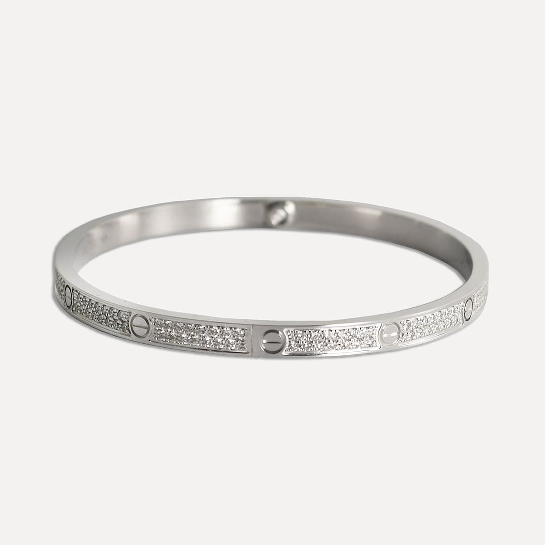 18K White Gold Cartier Diamond Paved Love Bracelet Small 0.95tdw - Image 3