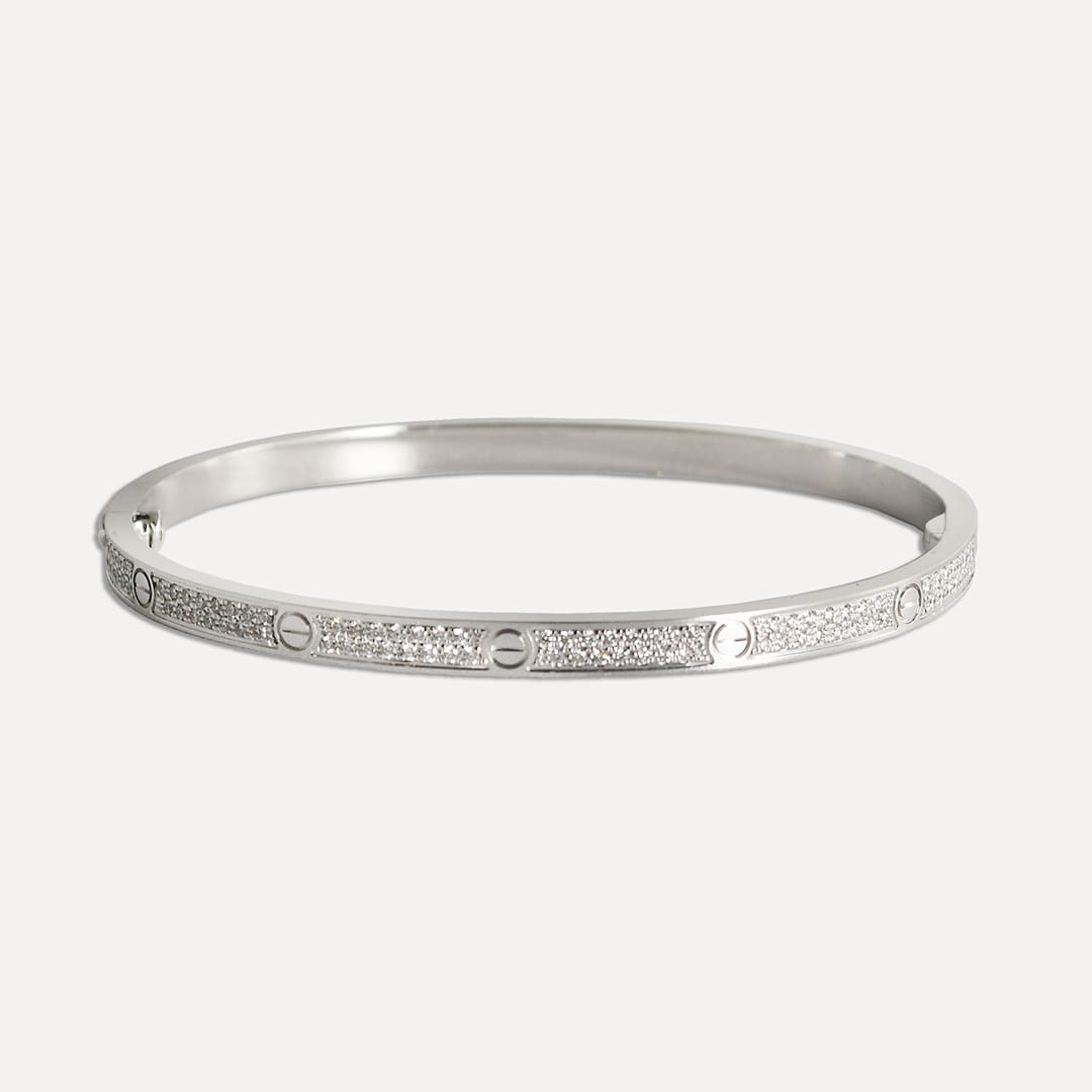 18K White Gold Cartier Diamond Paved Love Bracelet Small 0.95tdw - Image 4