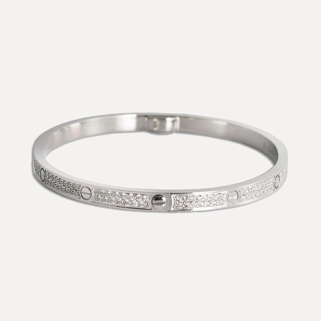 18K White Gold Cartier Diamond Paved Love Bracelet Small 0.95tdw - Image 5