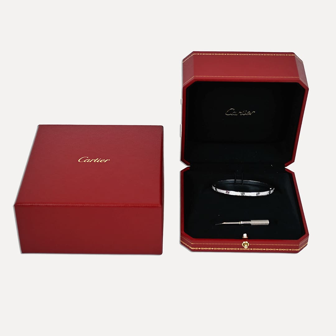 18K White Gold Cartier Diamond Paved Love Bracelet Small 0.95tdw - Image 7