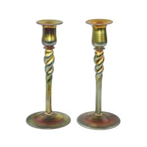 Steuben Gold Aurene Glass Candlesticks