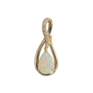 Opal and Diamond Pendant in 14K Yellow Gold