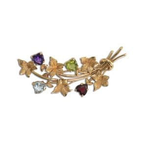 Vintage Multi-Gemstone Brooch in 14K Yellow Gold