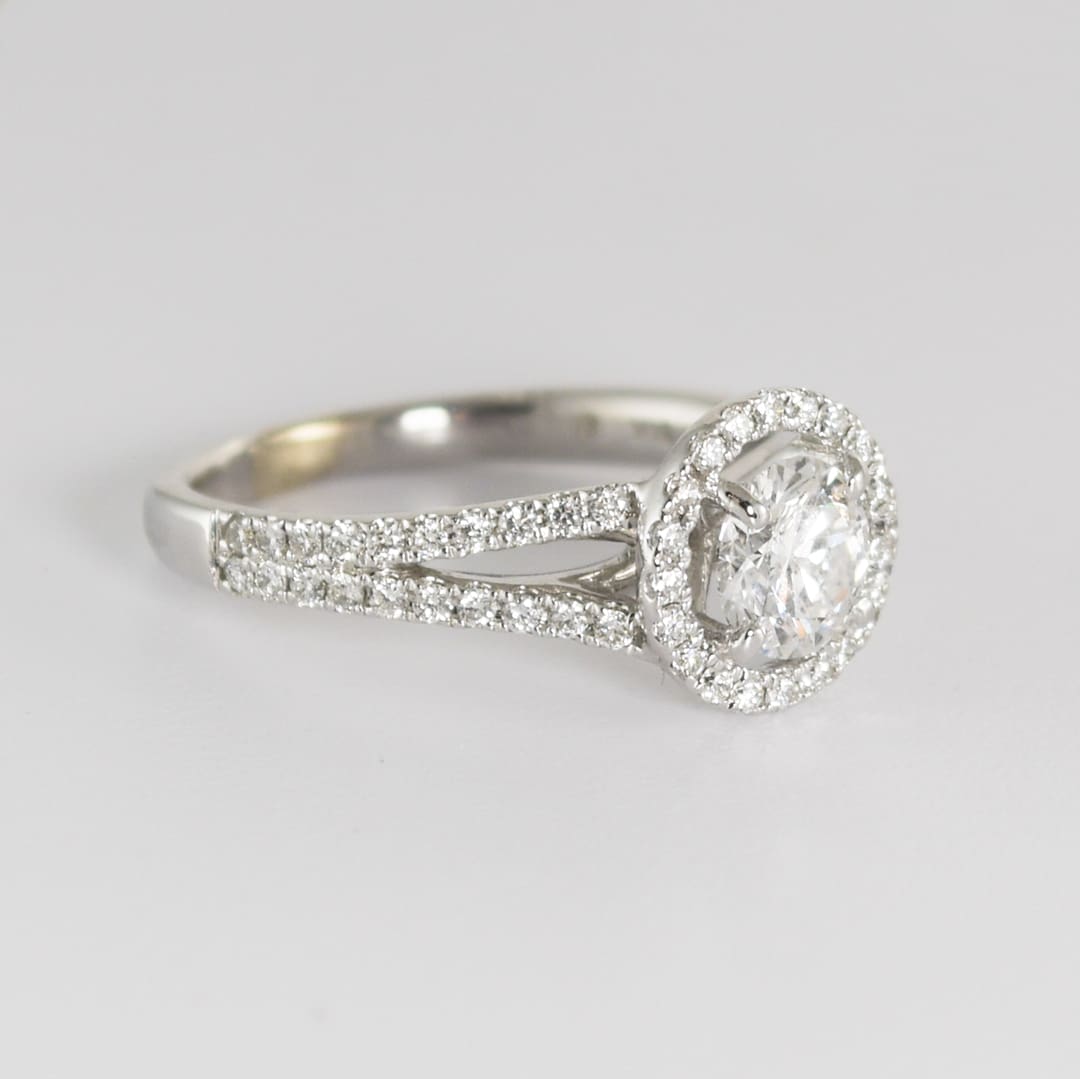 14K White Gold GIA Certified Diamond Halo Ring 0.97ct - Image 2