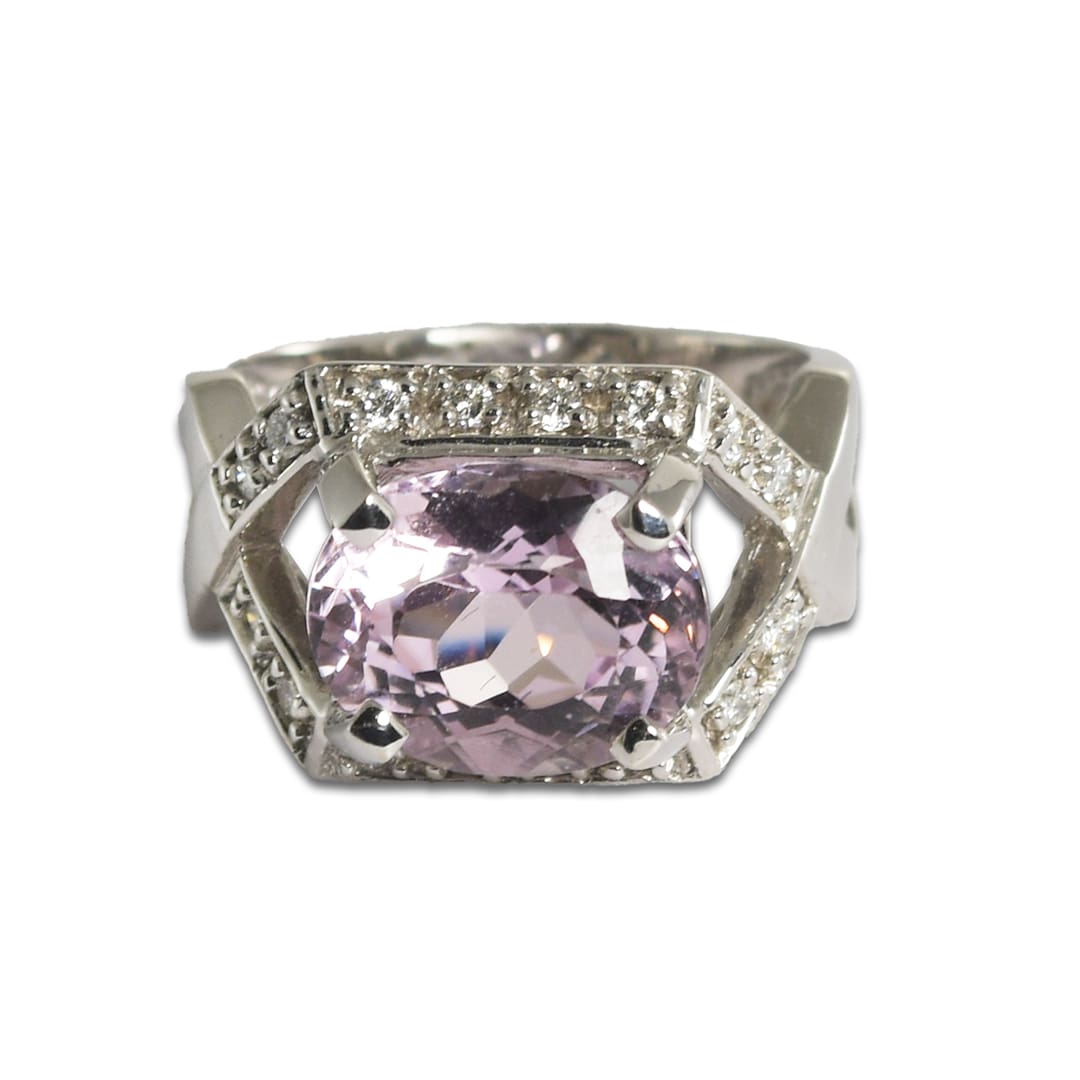 Kunzite and Diamond Ring in 18K White Gold