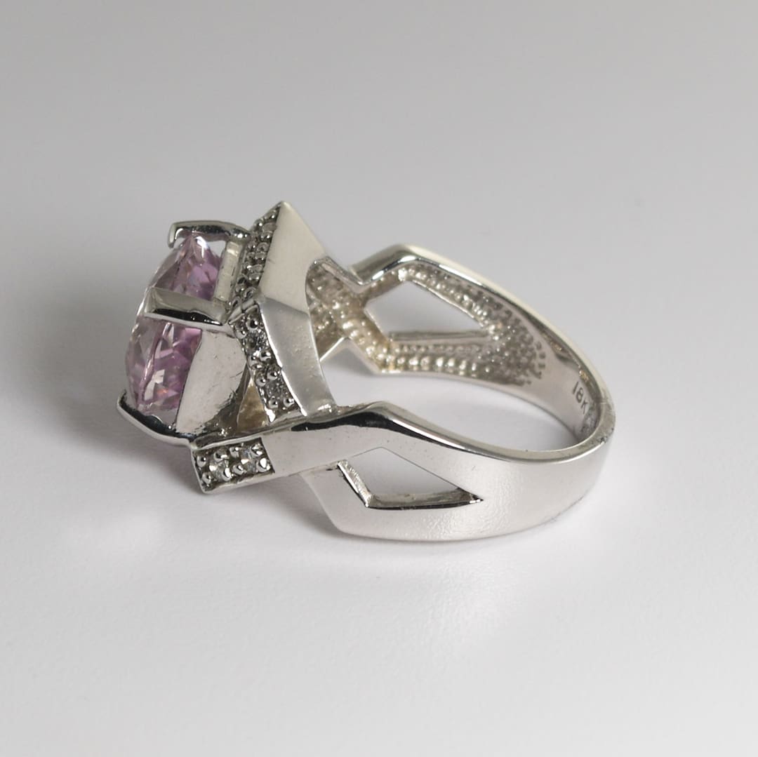 18k White Gold Designer Style Kunzite & Diamond Ring 6.50tcw- Size 8 - Image 5