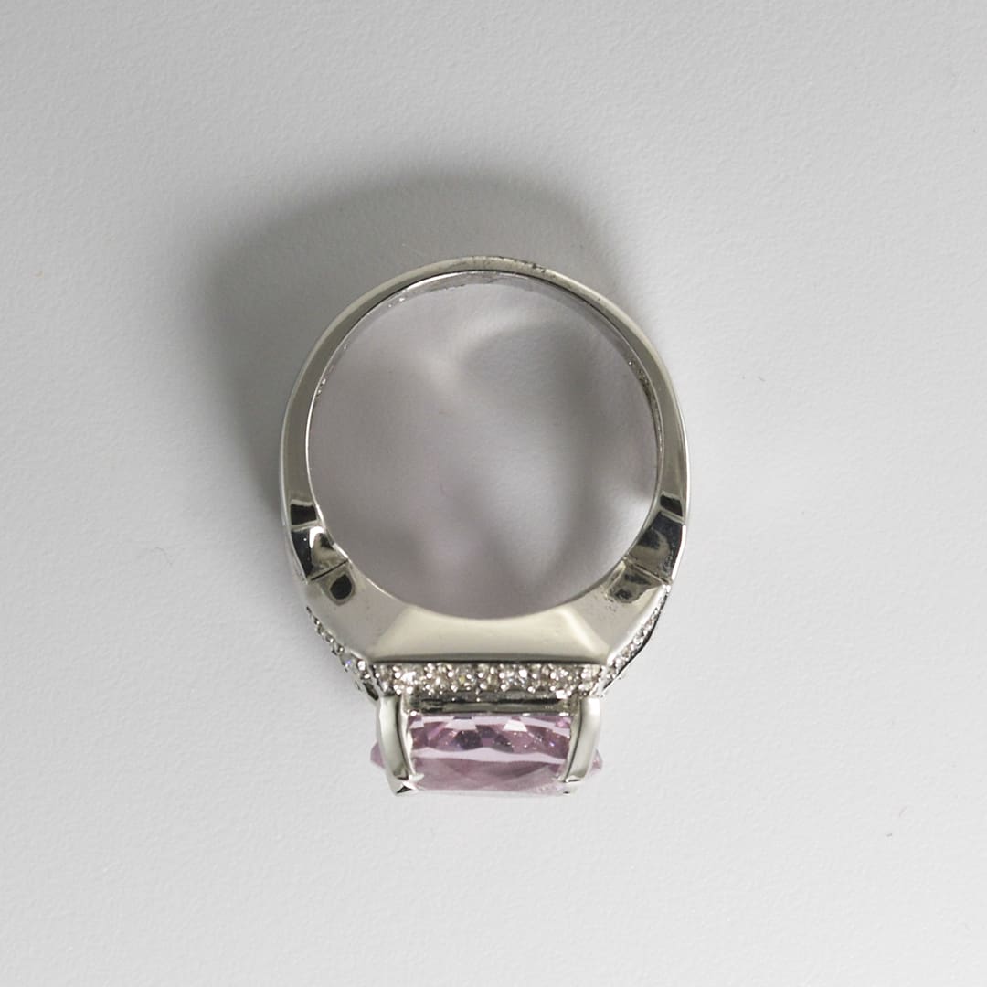 18k White Gold Designer Style Kunzite & Diamond Ring 6.50tcw- Size 8 - Image 7
