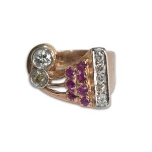 Retro Ruby and Diamond Ring in 14K Rose Gold