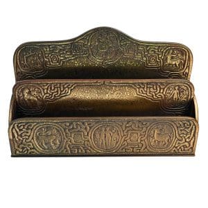 Tiffany Studios Gilt Bronze ''Zodiac'' Desk Letter Holder, Antique, Art Nouveau