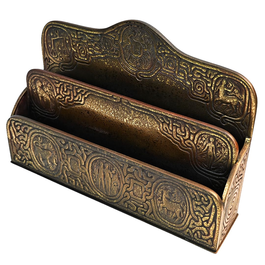 Tiffany Studios Gilt Bronze ''Zodiac'' Desk Letter Holder, Antique, Art Nouveau