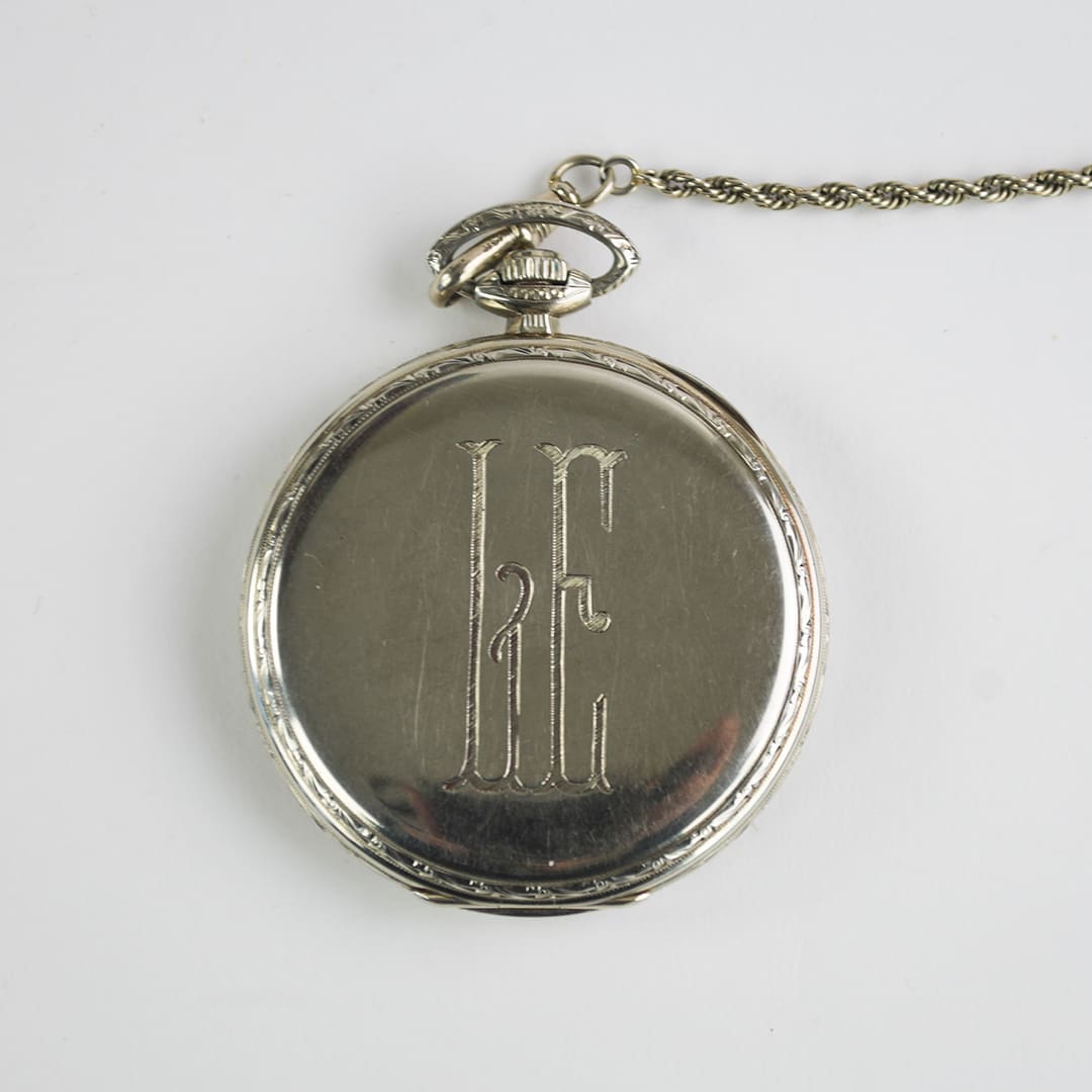 14K White Gold Waltham Pocket Watch with Chain - Image 2