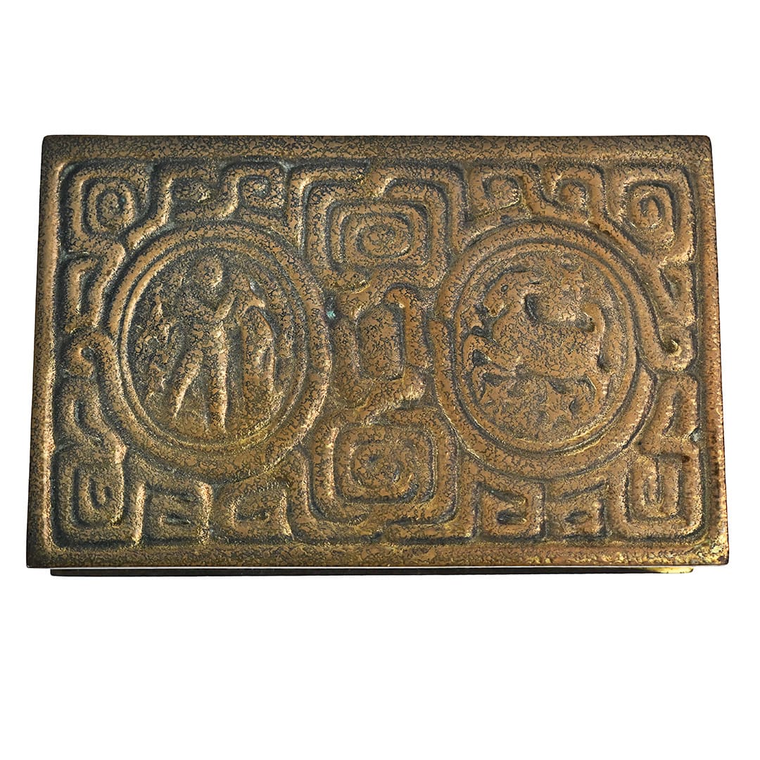 Tiffany Studios Gilt Bronze Zodiac Pattern Doré Stamp Box