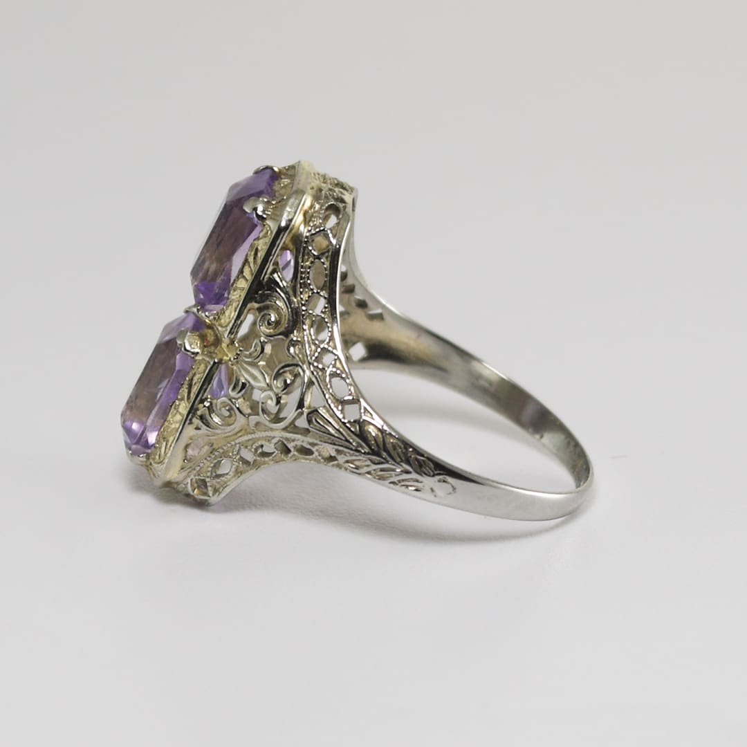 18K White Gold Art Deco Amethyst Ring - Image 5