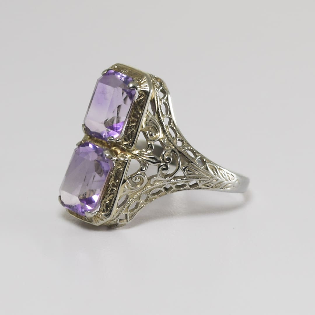 18K White Gold Art Deco Amethyst Ring - Image 6