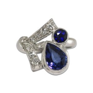 Vintage Synthetic Blue Sapphire and Diamond Ring