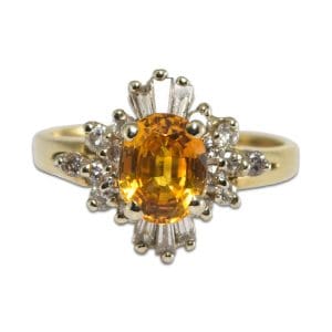 Golden Yellow Sapphire and Diamond Ring