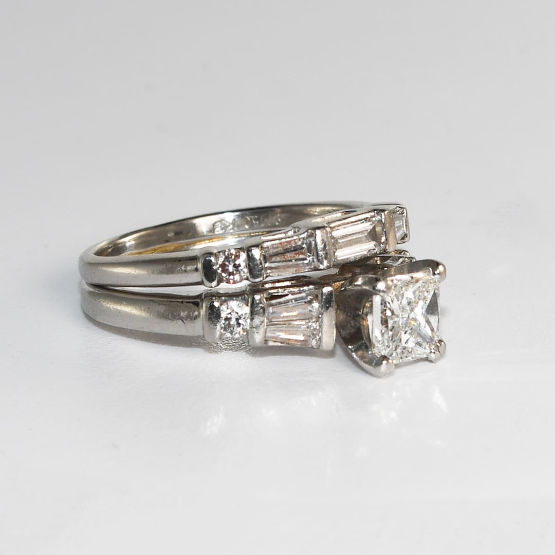 Platinum AIG Graded Princess Cut Diamond Engagement Ring & Band – Size 5 - Image 2