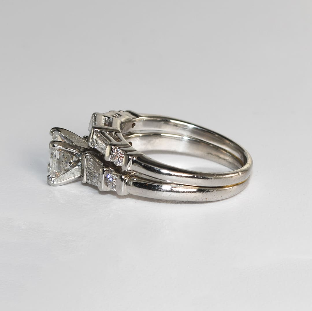 Platinum AIG Graded Princess Cut Diamond Engagement Ring & Band – Size 5 - Image 5