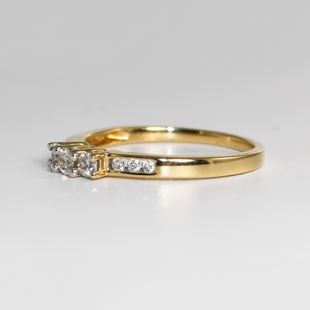 14K Yellow Gold Three-Stone Diamond Engagement Ring 0.30ct - Image 6