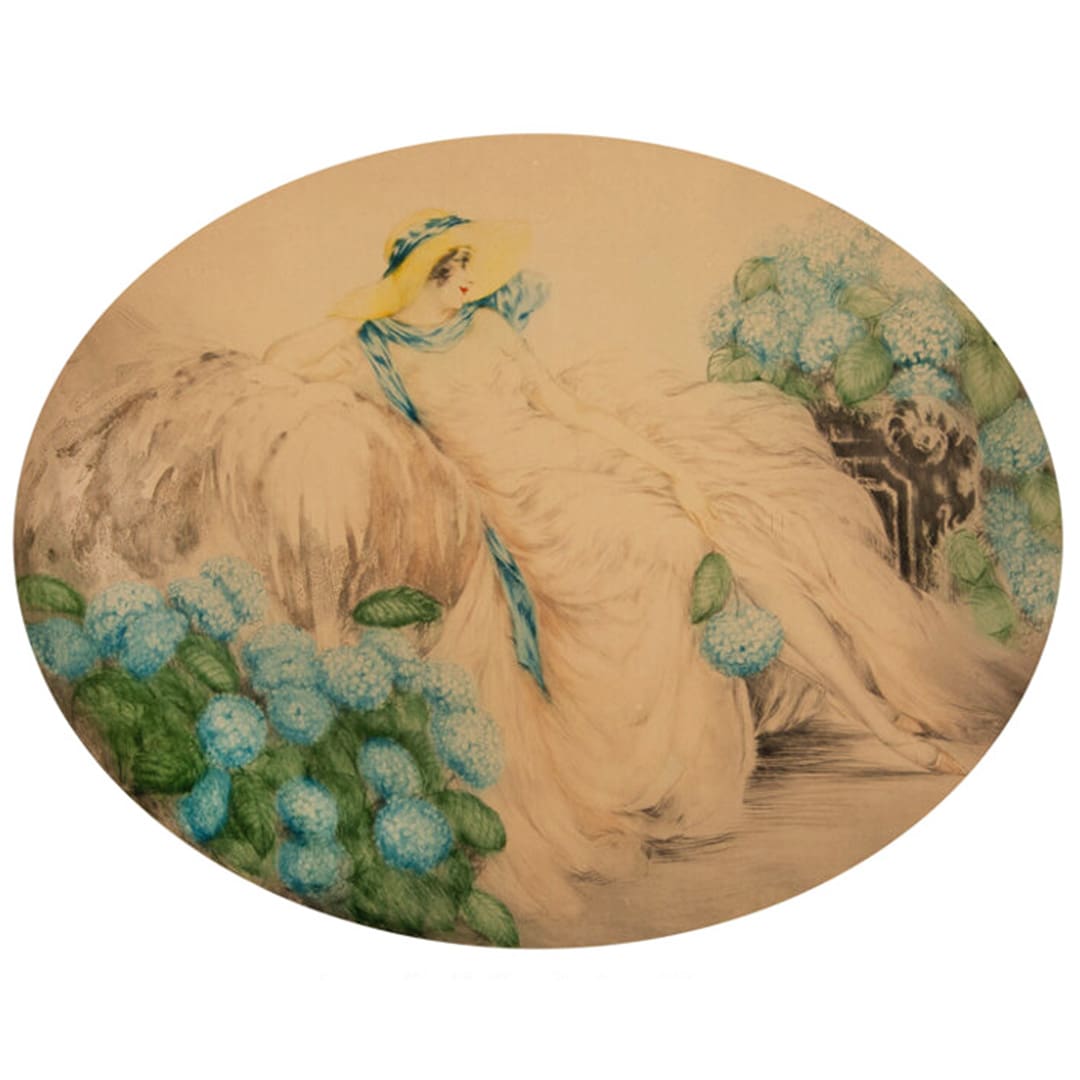 1929 Louis Icart Etching, ''Les Hortensias'' - Tangible Investments