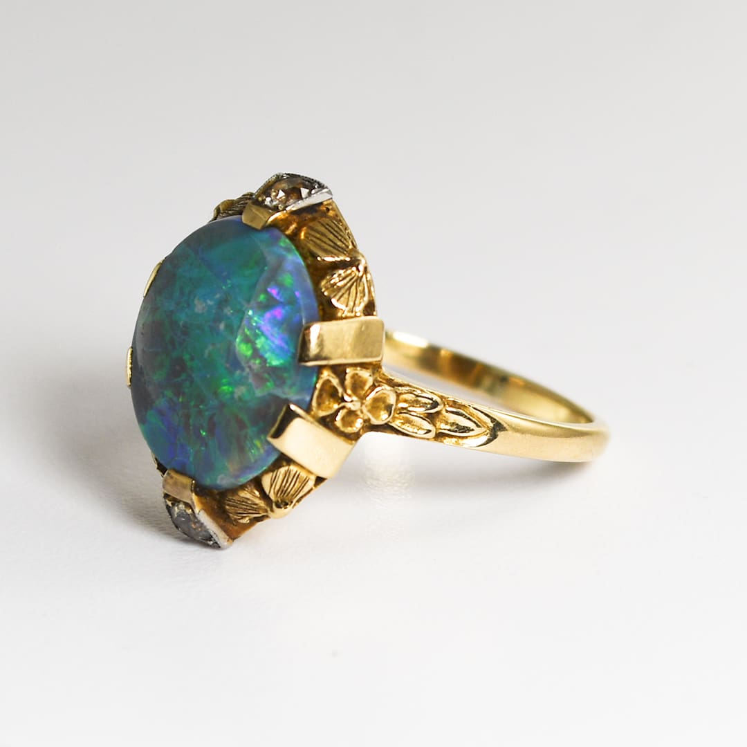14K Yellow Gold Vintage Opal Ring 3.5g - Image 6