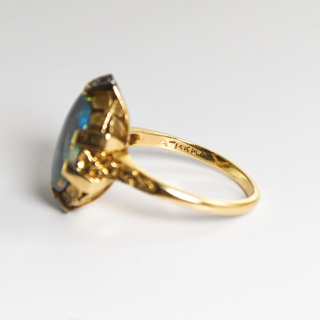 14K Yellow Gold Vintage Opal Ring 3.5g - Image 7