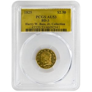 1825 $2.50 Capped Bust, PCGS AU53, BD-3 rare coin