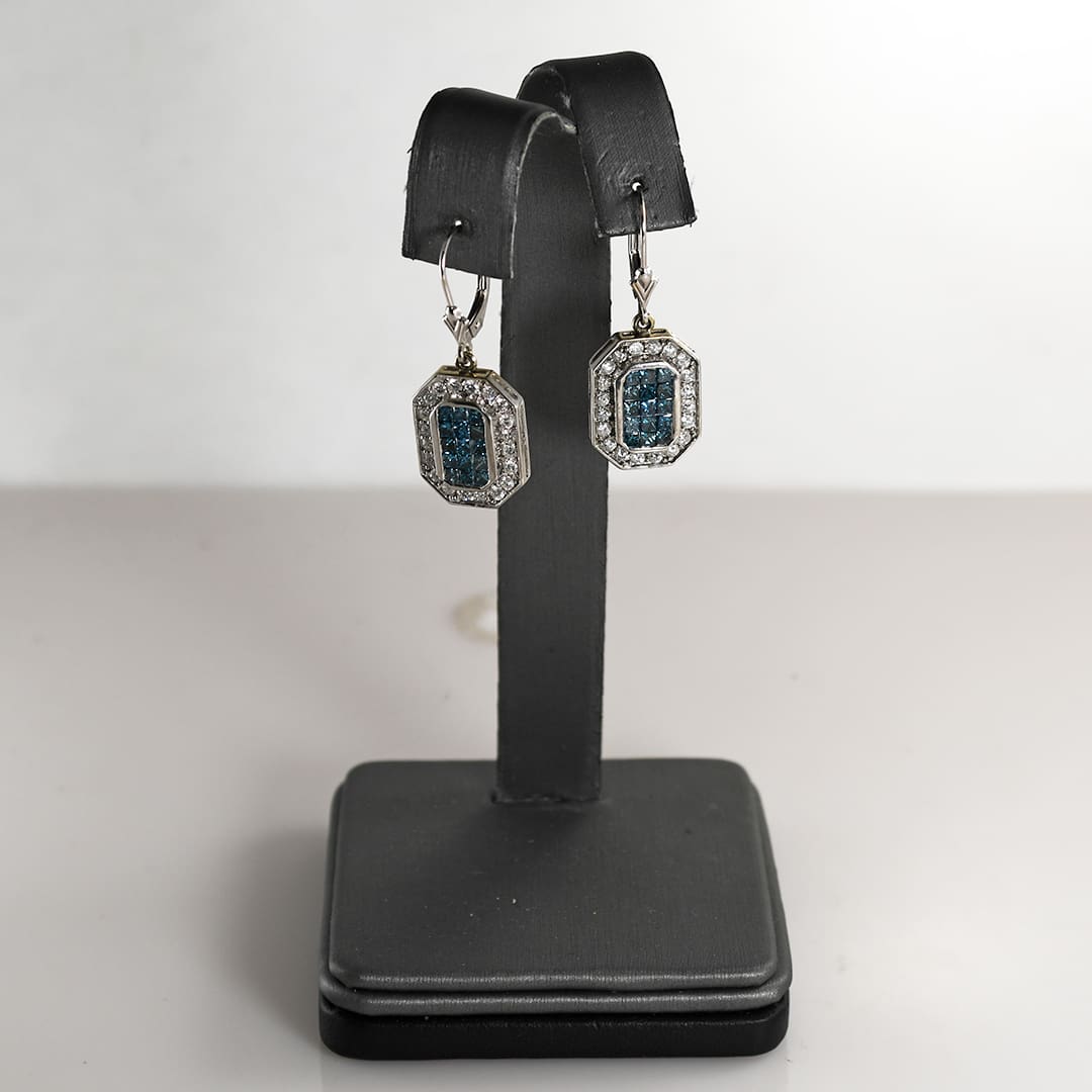 14K White Gold Blue & White Diamond Earrings & Pendant Set - Image 4