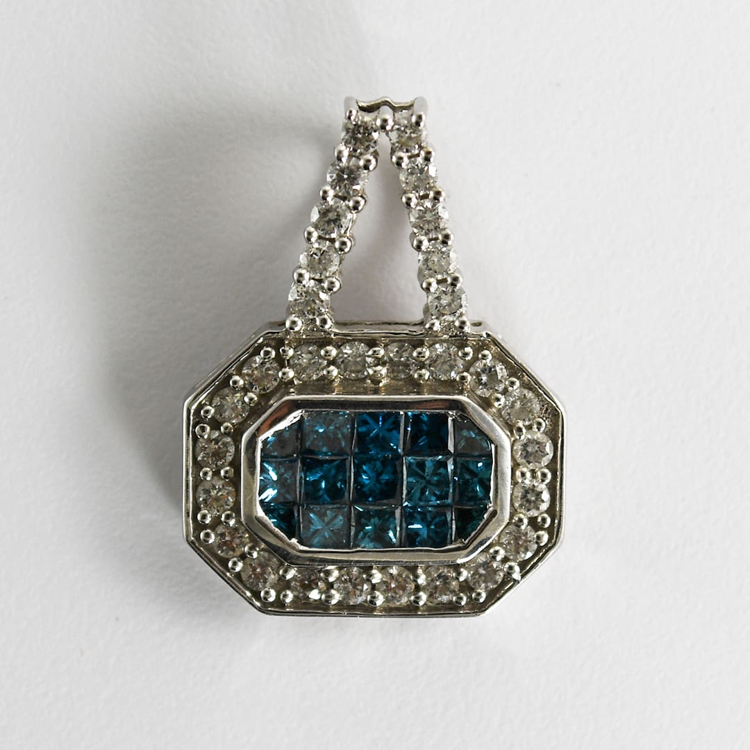 14K White Gold Blue & White Diamond Earrings & Pendant Set - Image 5