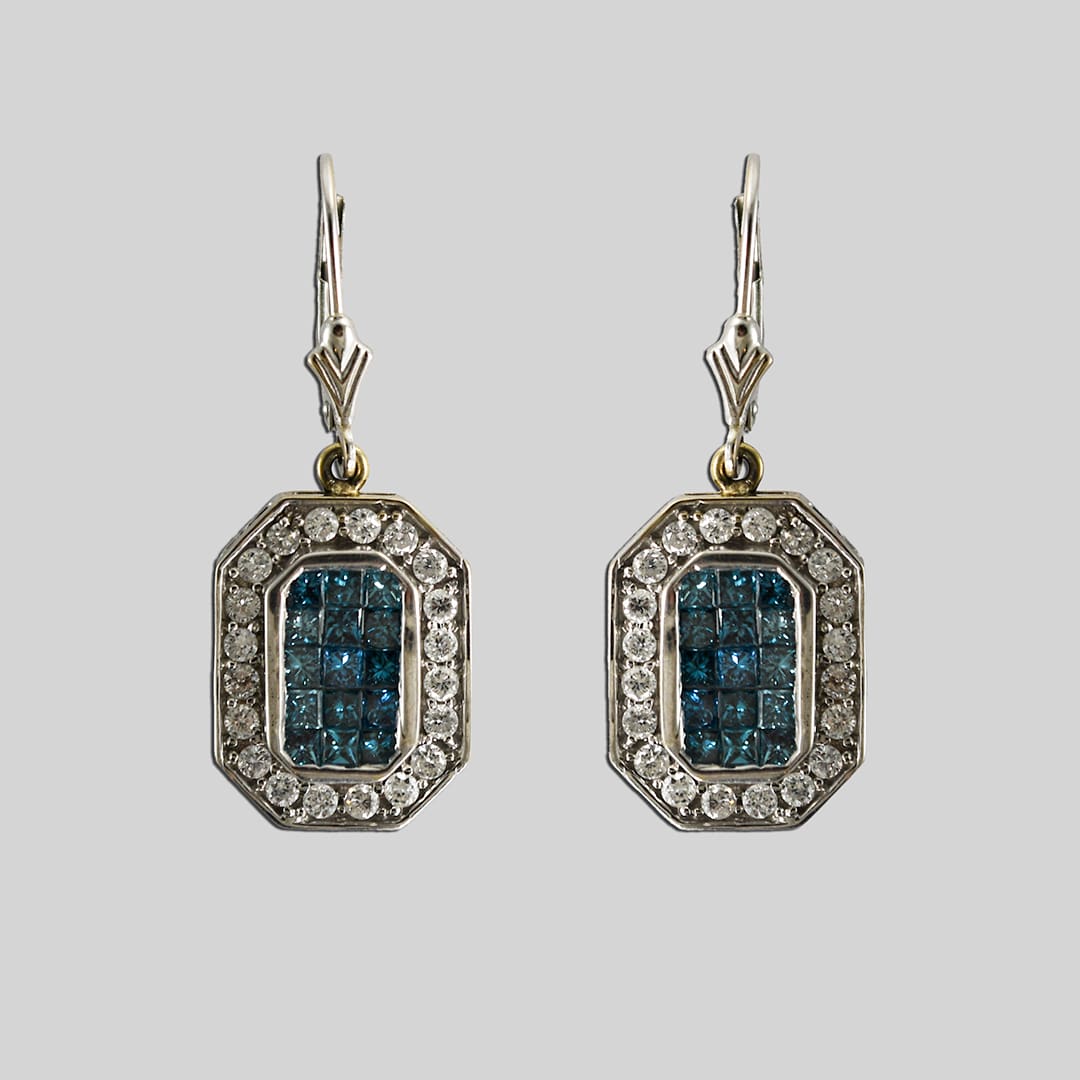14K White Gold Blue & White Diamond Earrings & Pendant Set - Image 2