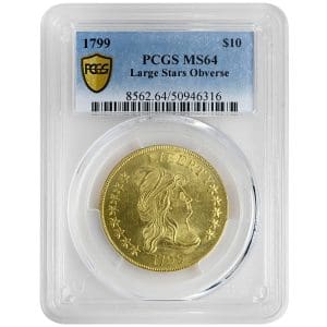 1799 $10 Draped Bust, PCGS MS64, Large Stars Obverse rare coin