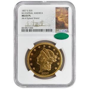 1857-S $20 Liberty Head, NGC MS66+PL CAC, SS Central America