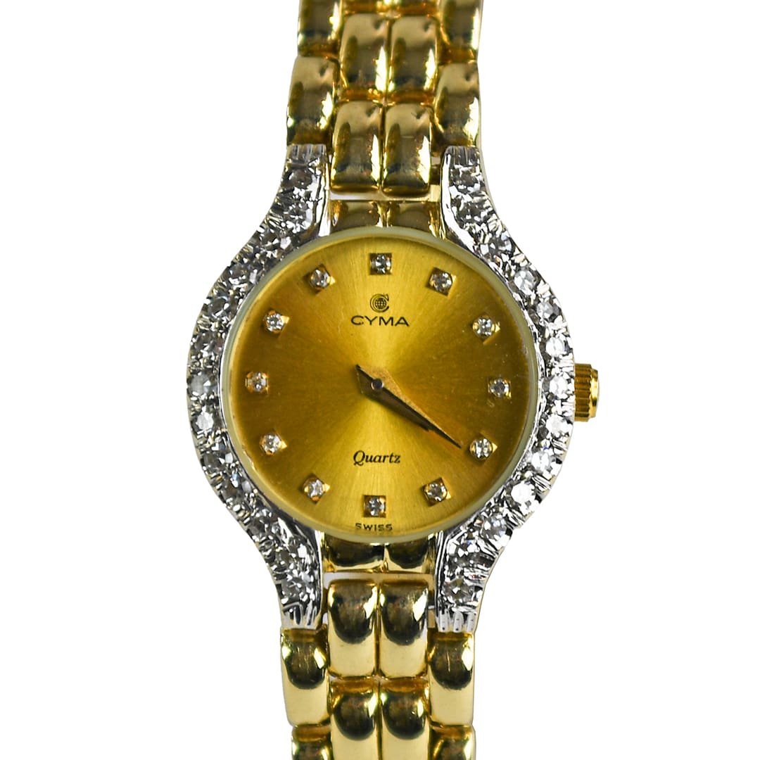 Cyma Diamond Dial & Bezel Watch in 14K Yellow Gold