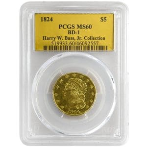 1824 $5 Capped Bust Rare Coin, PCGS MS60