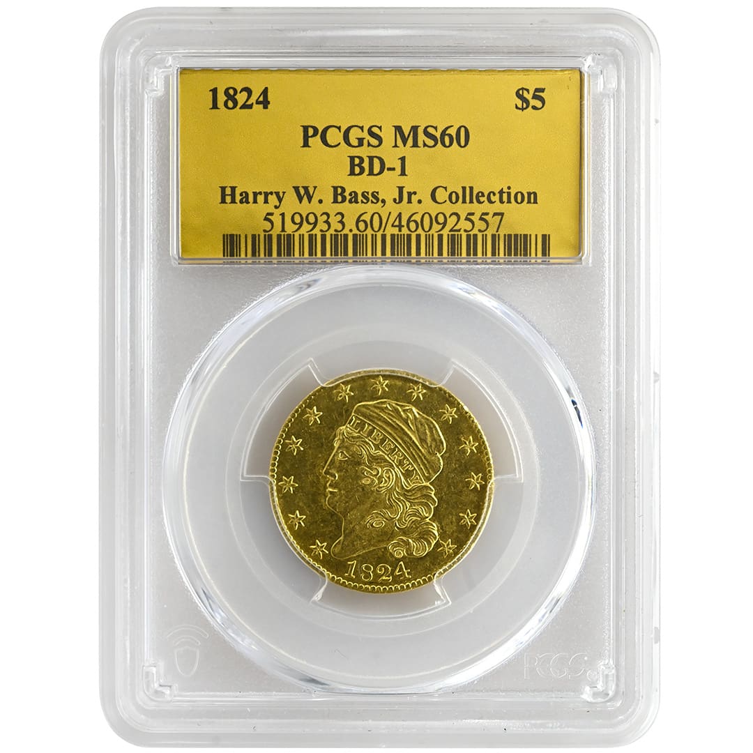 1824 $5 Capped Bust Rare Coin, PCGS MS60