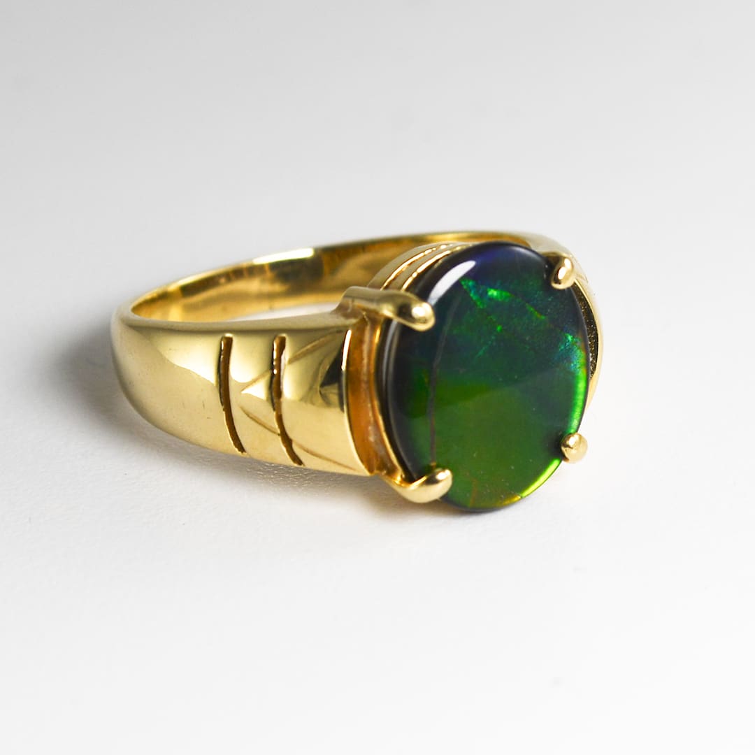 Mens Ammolite Ring In 14k Gold - Natural AAA Grade Gemstone With 3 Colors, Designed By Ellen - View #2