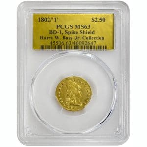 1802/1 $2.50 Draped Bust Rare Coin, PCGS MS6
