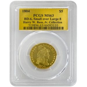 1804 $5 Draped Bust Rare Coin, PCGS MS63