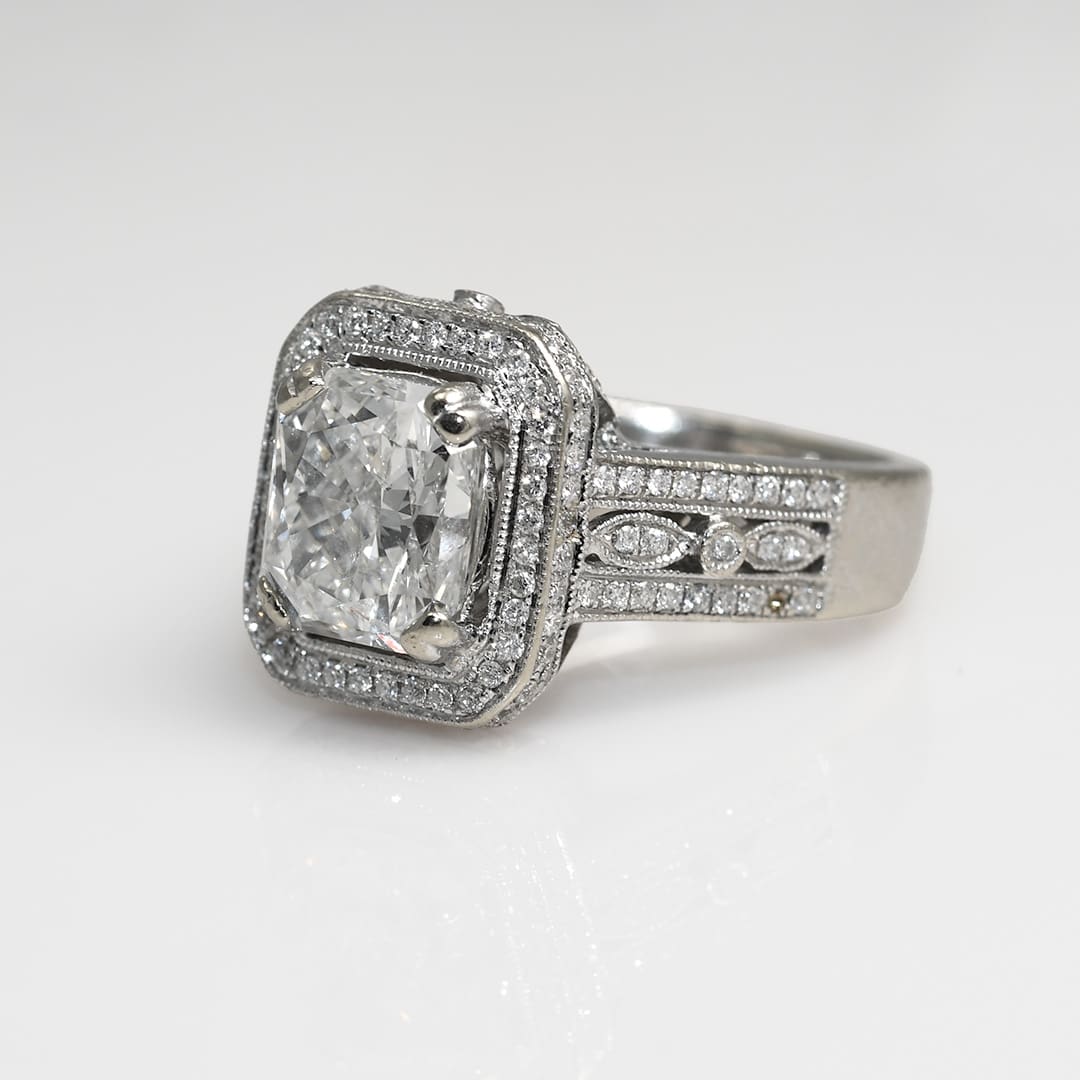14K White Gold 3.63ct Radiant Cut Diamond Ring, 9.5gr