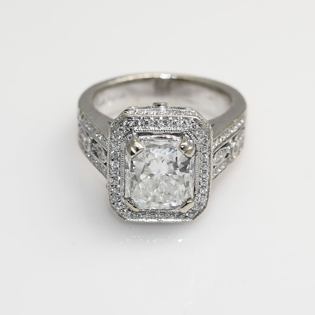14K White Gold 3.63ct Radiant Cut Diamond Ring, 9.5gr