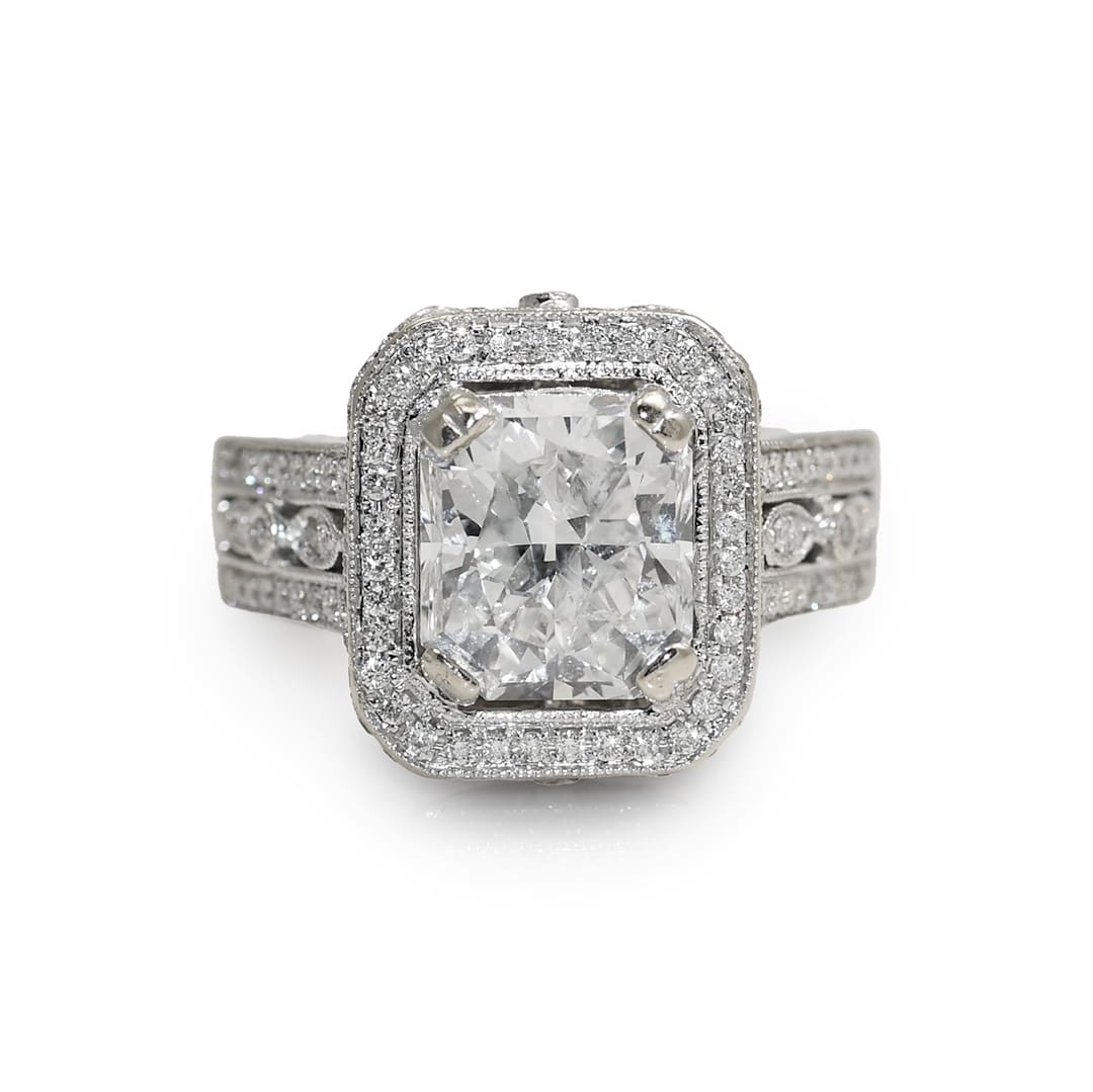 14K White Gold 3.63ct Radiant Cut Diamond Ring, 9.5gr