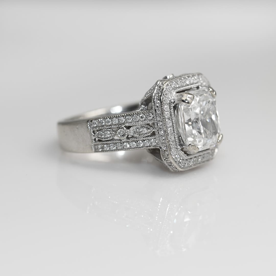 14K White Gold 3.63ct Radiant Cut Diamond Ring, 9.5gr